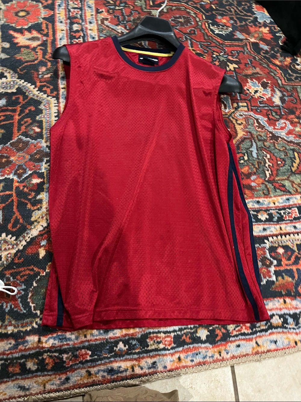 Tommy Hilfiger Red Mesh Sleeveless Athletic Tank with Navy Trim